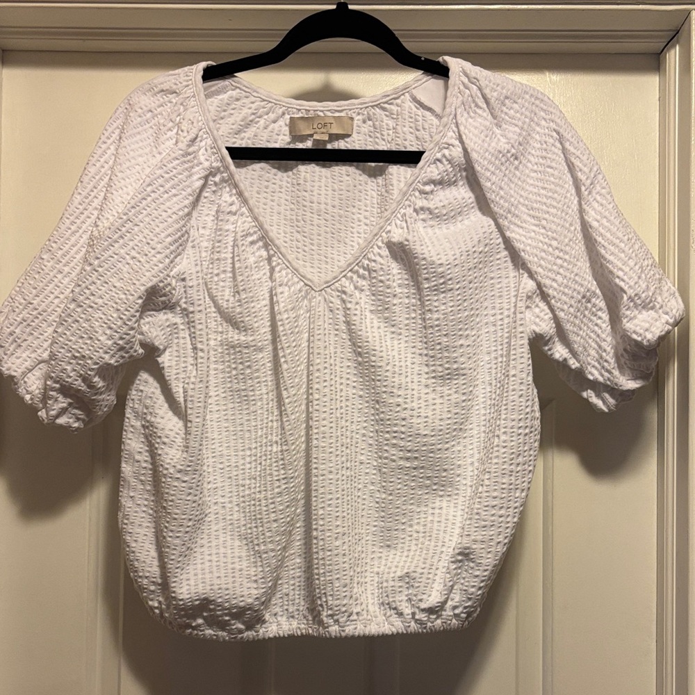 LOFT White Textured Blouse Large